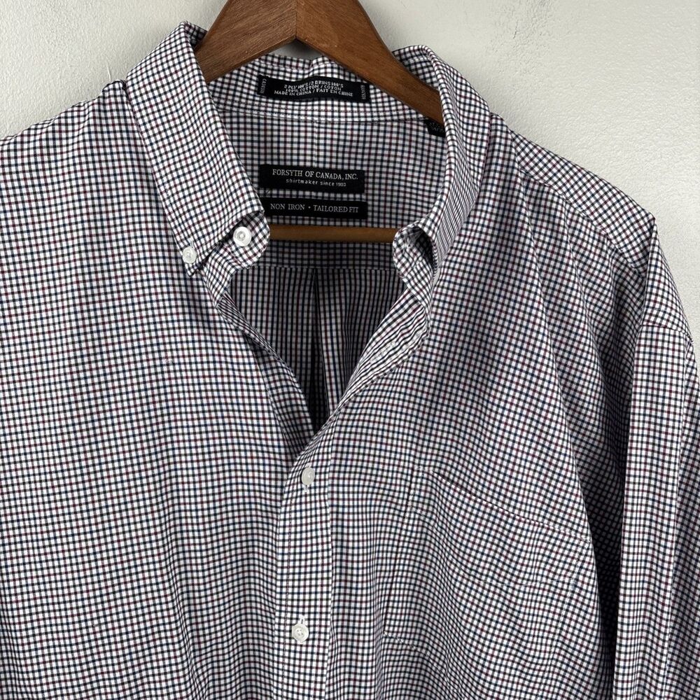 Forsyth Of Canada Shirt Men 17.5 34/35 Blue White Red Check Non Iron Tailored